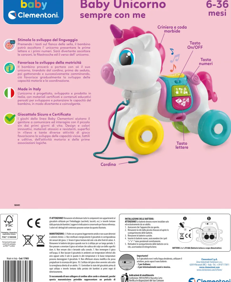 Baby Clementoni Unicorno Sempre Con Me