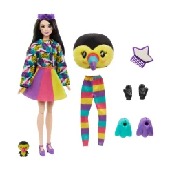 Barbie Barbie Cutie Reveal Tucano, Serie Amici Della Giungla, Bambola Con Costume Da Tucano Di Peluche E 10 Sorprese Con Tecnologia Cambia Colore, Giocattolo Per Bambini, 3+ Anni, Hkr00