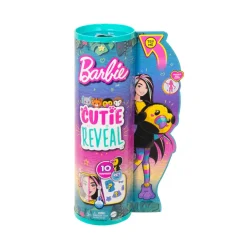 Barbie Barbie Cutie Reveal Tucano, Serie Amici Della Giungla, Bambola Con Costume Da Tucano Di Peluche E 10 Sorprese Con Tecnologia Cambia Colore, Giocattolo Per Bambini, 3+ Anni, Hkr00