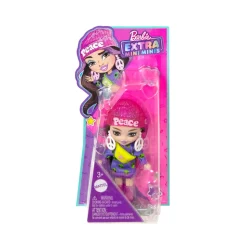 Barbie Barbie Extra Mini Minis, Bambola Con Capelli Castani E Abito Di Maglia Con Alieno, Abiti E Accessori Con Simbolo Della Pace, Giocattolo Per Bambini, 3+ Anni, Hln46