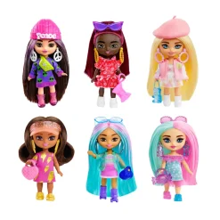 Barbie Barbie Extra Mini Minis, Bambola Con Capelli Castani E Abito Di Maglia Con Alieno, Abiti E Accessori Con Simbolo Della Pace, Giocattolo Per Bambini, 3+ Anni, Hln46