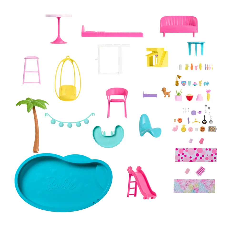 Barbie Casa Dei Sogni Di Barbie, Playset Casa Delle Bambole Con Piscina, Scivolo A 3 Piani, Ascensore E Aree Di Gioco Per Cuccioli, 75+ Accessori, 3+ Anni, Hmx10