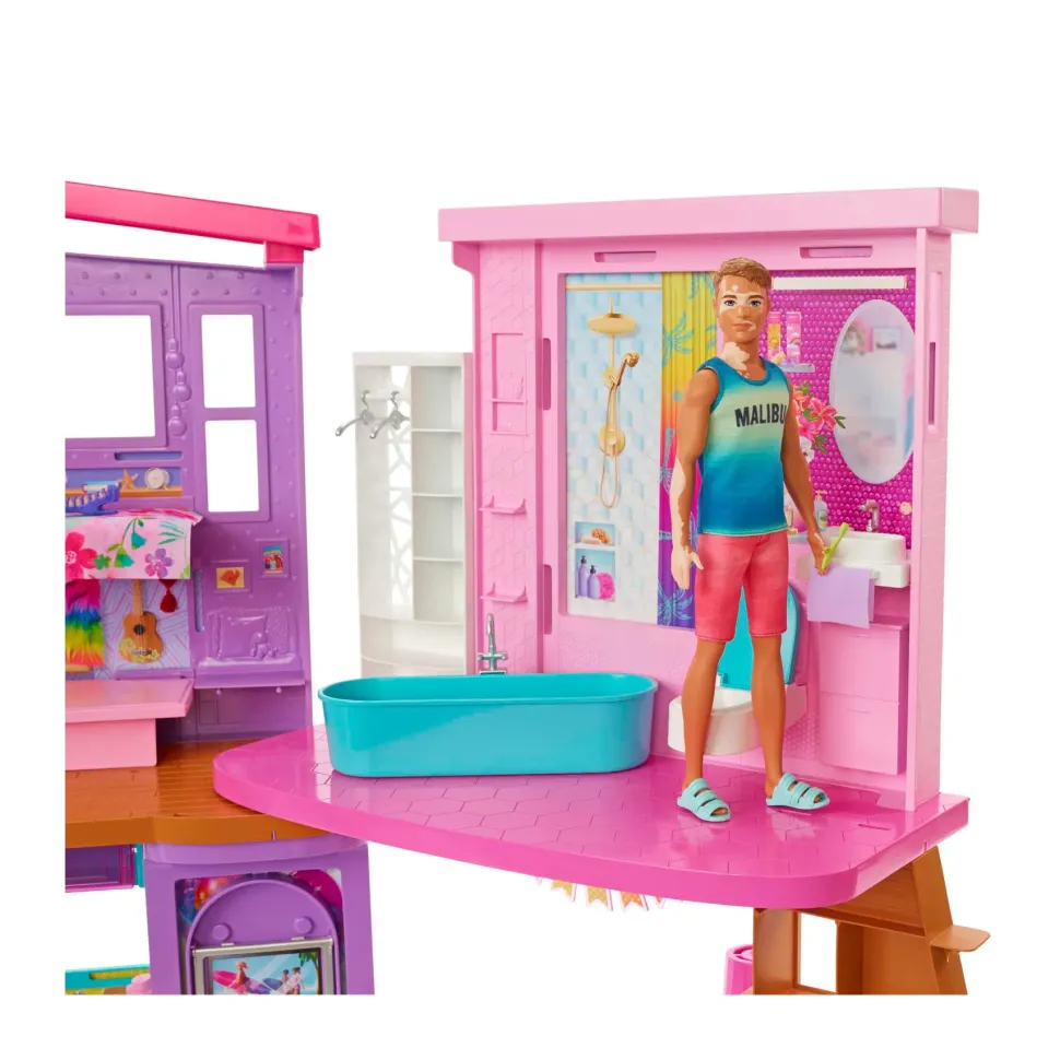 Barbie Casa Di Malibu (106 Cm) Playset Casa Delle Bambole Con 2 Piani, 6 Stanze, Ascensore, Altalena E +30 Accessori, Giocattolo Per Bambini 3+ Anni