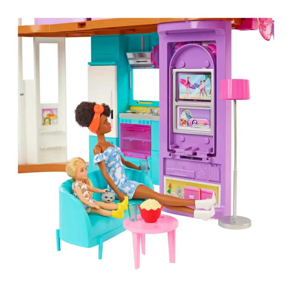 Barbie Casa Di Malibu (106 Cm) Playset Casa Delle Bambole Con 2 Piani, 6 Stanze, Ascensore, Altalena E +30 Accessori, Giocattolo Per Bambini 3+ Anni