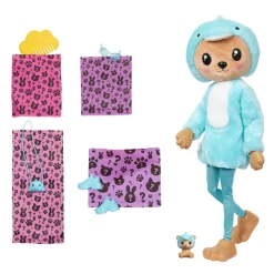 Barbie Cutie Reveal Bambola Con Costume Di Peluche Da Orsacchiotto-Delfino E 10 Accessori A Sorpresa Cambia Colore, Serie Amici Cuccioli