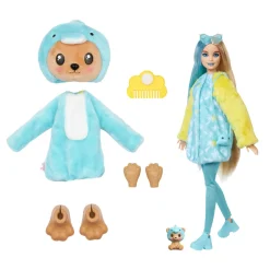 Barbie Cutie Reveal Bambola Con Costume Di Peluche Da Orsacchiotto-Delfino E 10 Accessori A Sorpresa Cambia Colore, Serie Amici Cuccioli