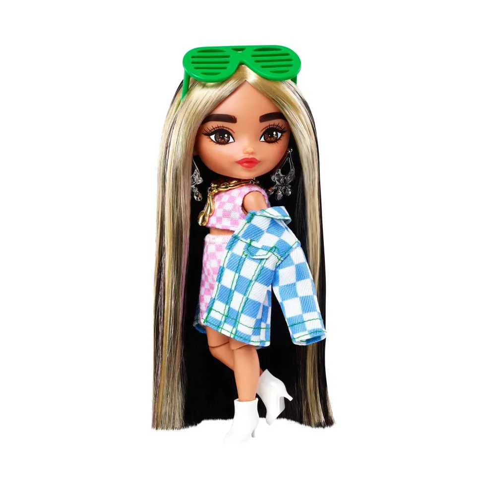 Barbie-Extra Minis Mini Bambola Articolata Con Giacca A Quadri E Morbidi Capelli Bicolore, Giocattolo Per Bambini 3+ Anni, Hgp64