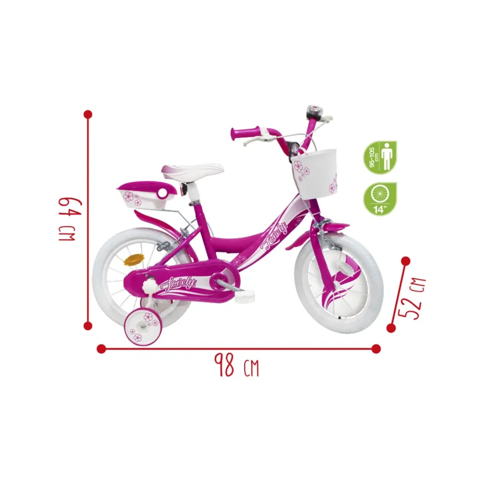 Bicicletta 14 Fucsia Bauletto, Cestello E Disco Colorato Nella Ruota Anteriore Inclusi Adatta Per Bambini Dai 5-7 Anni