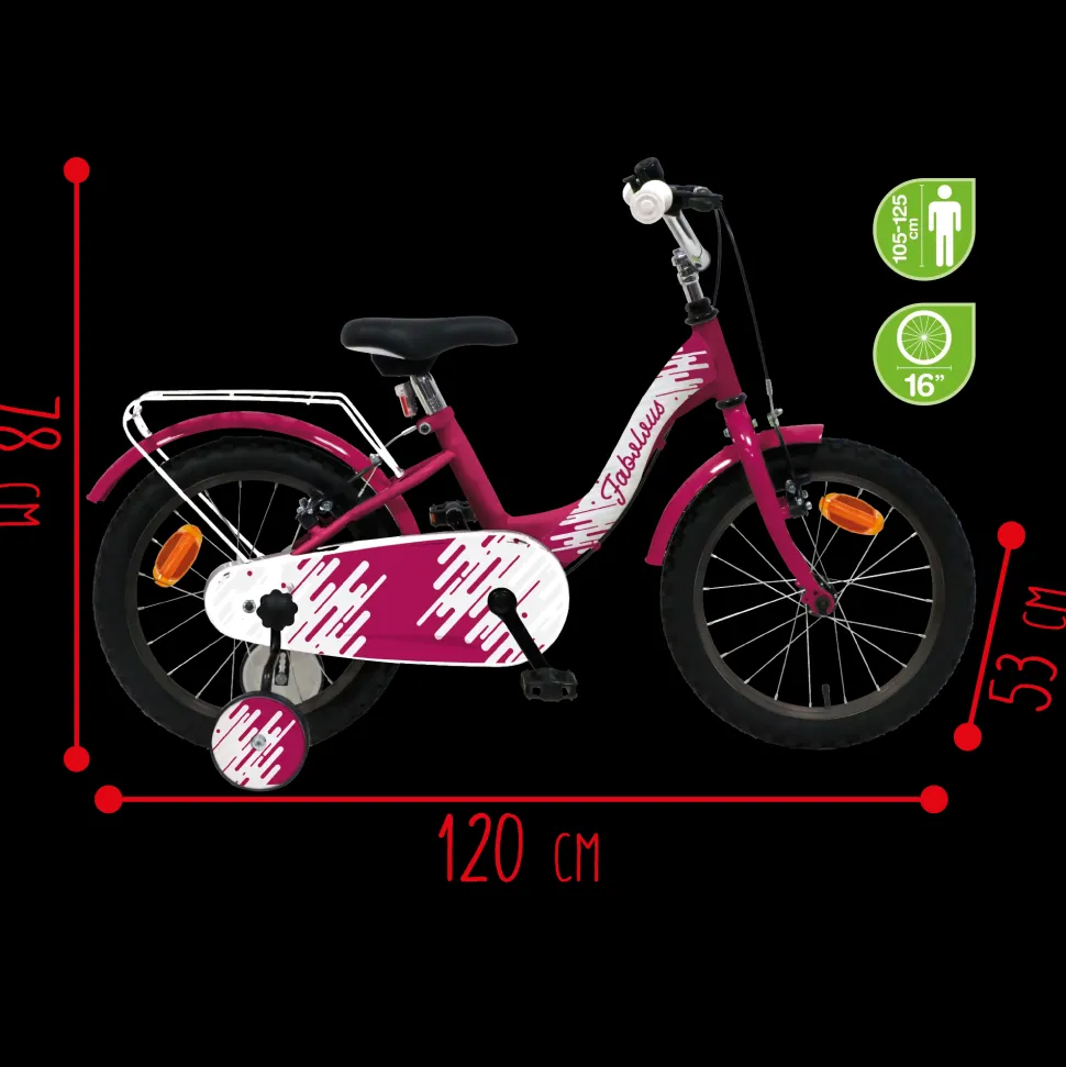 Bicicletta 16" Luxury Dallo Stile Sportivo Magenta Sistema A 2 Freni V-Brake Struttura In Acciaio Adatta Per Bambini Dai 8-12 Anni