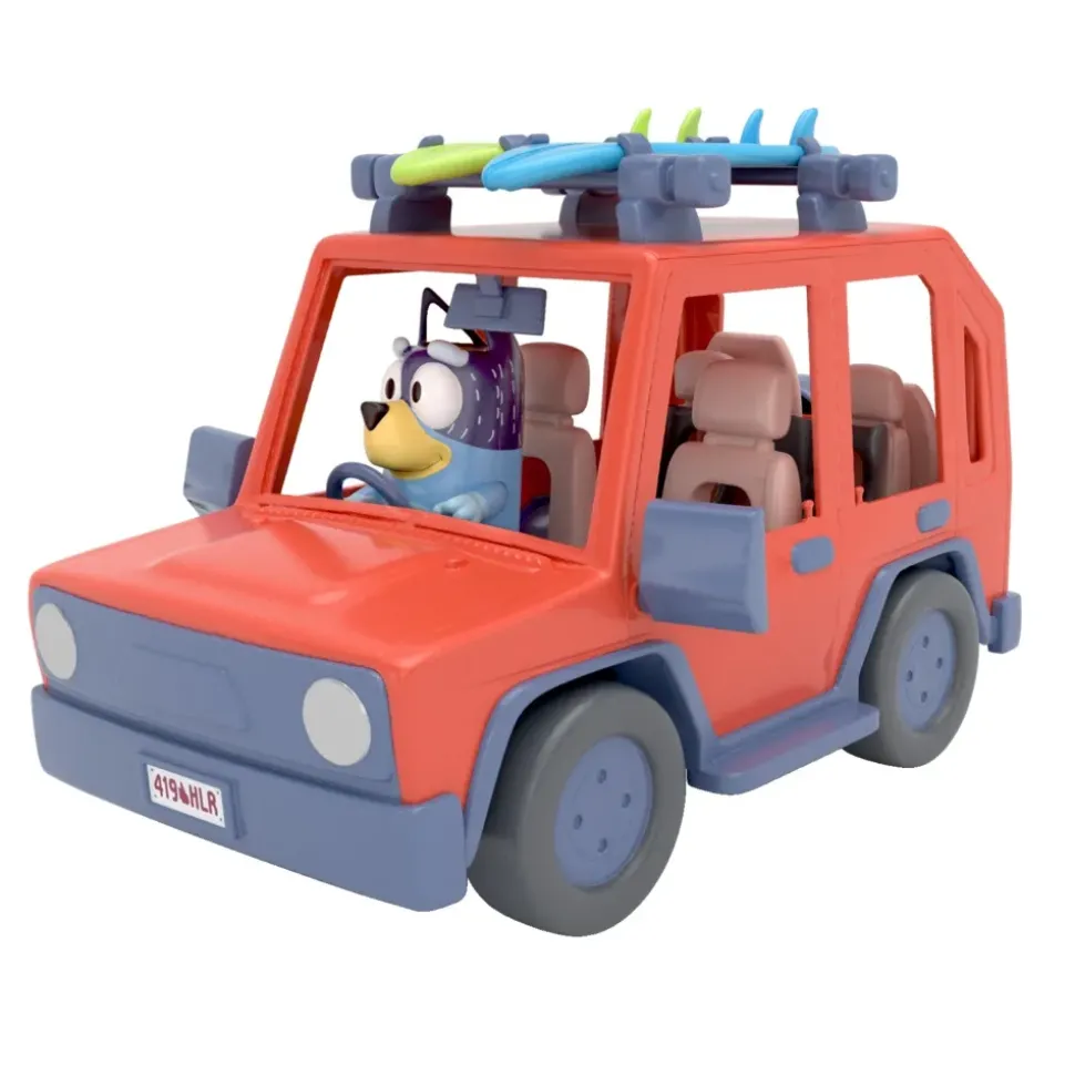 Bluey Auto 4 4, Veicolo Fuoristrada Della Famiglia, Incluso Papa Bandit Alto Circa 8 Cm E 2 Tavole Da Surf, Come Visto In Tv