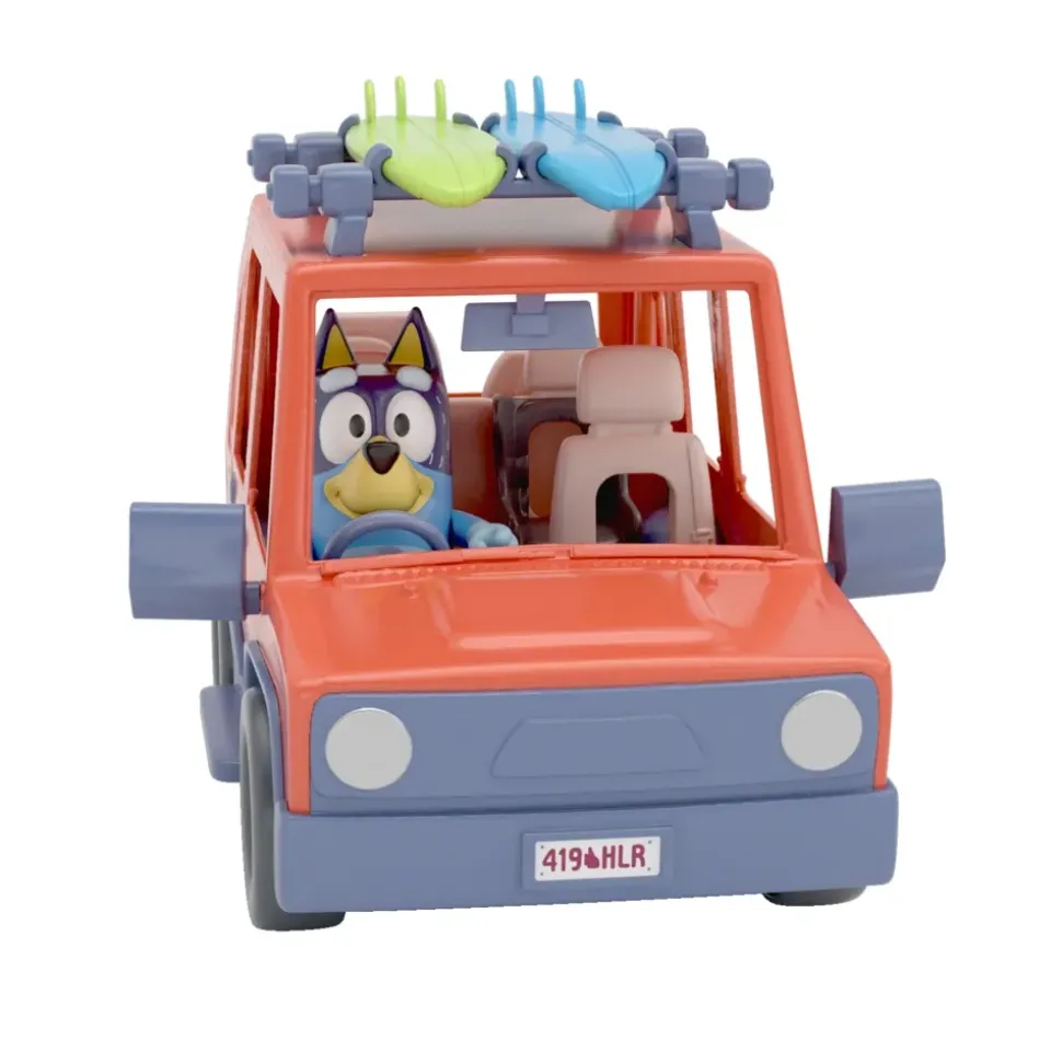 Bluey Auto 4 4, Veicolo Fuoristrada Della Famiglia, Incluso Papa Bandit Alto Circa 8 Cm E 2 Tavole Da Surf, Come Visto In Tv
