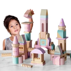 Castello Di Mattoncini In Legno Colorati Da 75 Pezzi