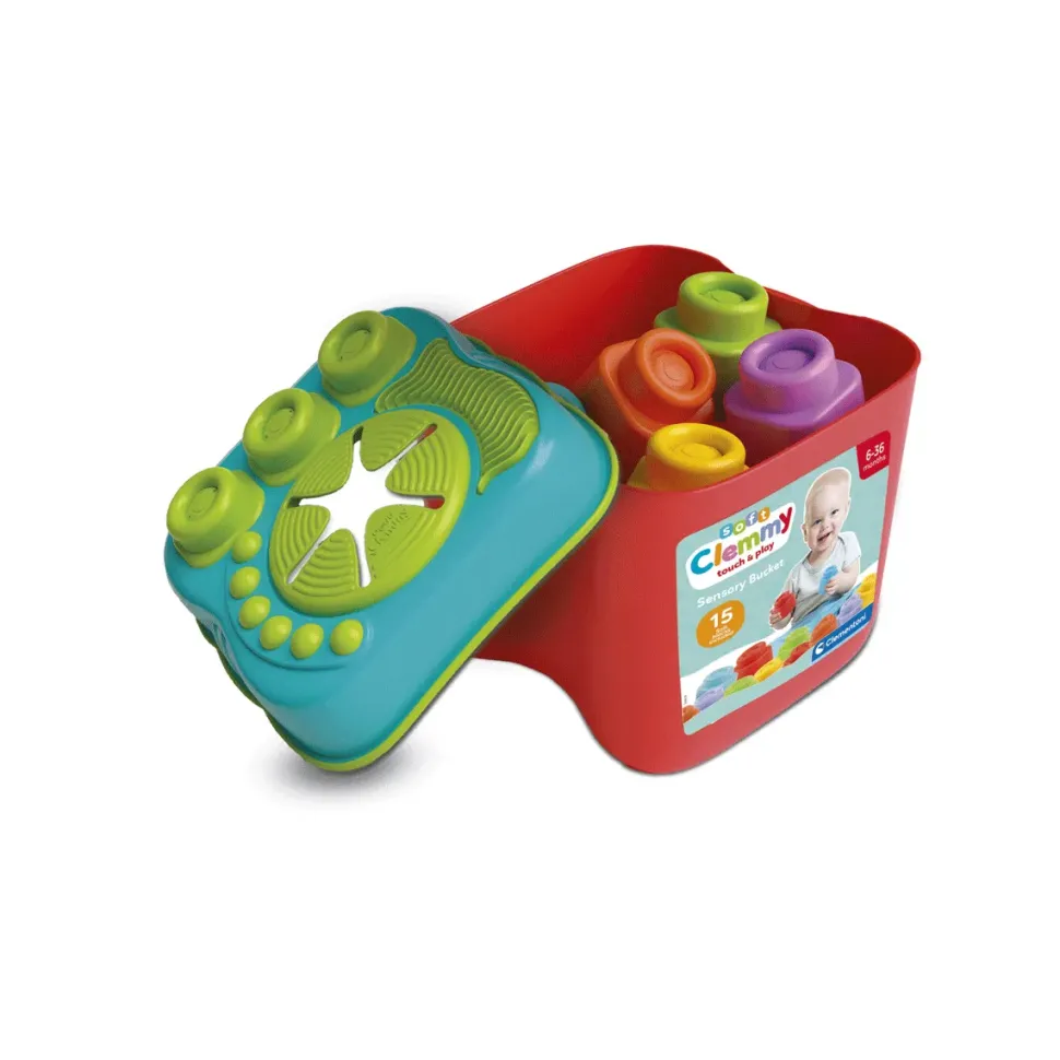 Clementoni Soft Clemmy Touch, Build And Play Sensory Bucket, Mattoncini Morbidi
