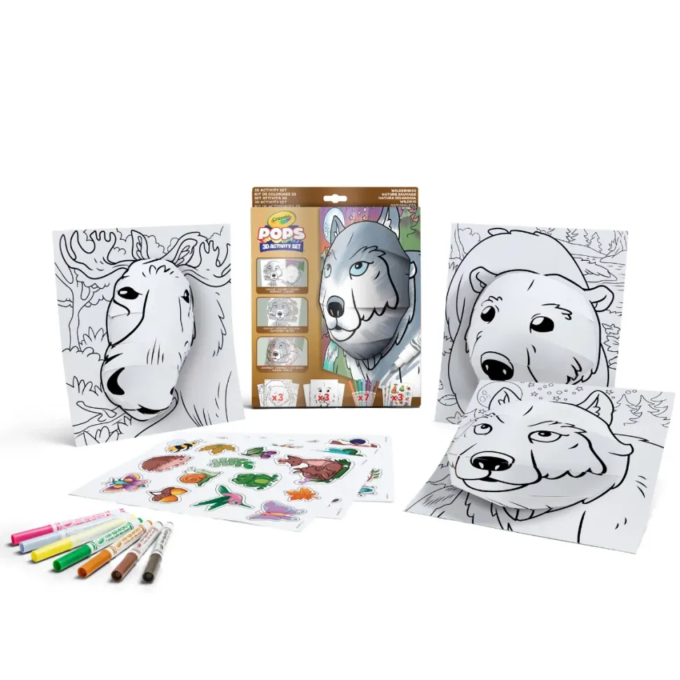 Crayola Pops 3D Activity Set Lupo E Natura Selvaggia Colora E Crea Disegni Tridimensionali