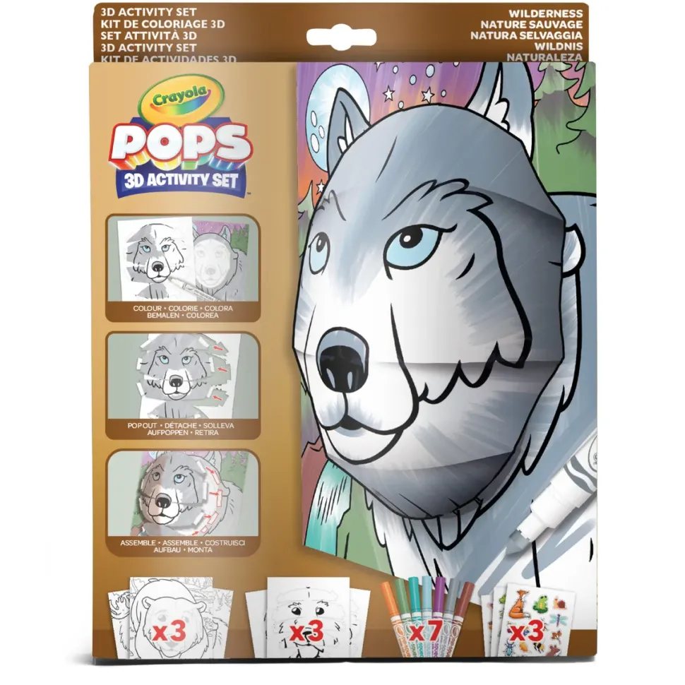 Crayola Pops 3D Activity Set Lupo E Natura Selvaggia Colora E Crea Disegni Tridimensionali