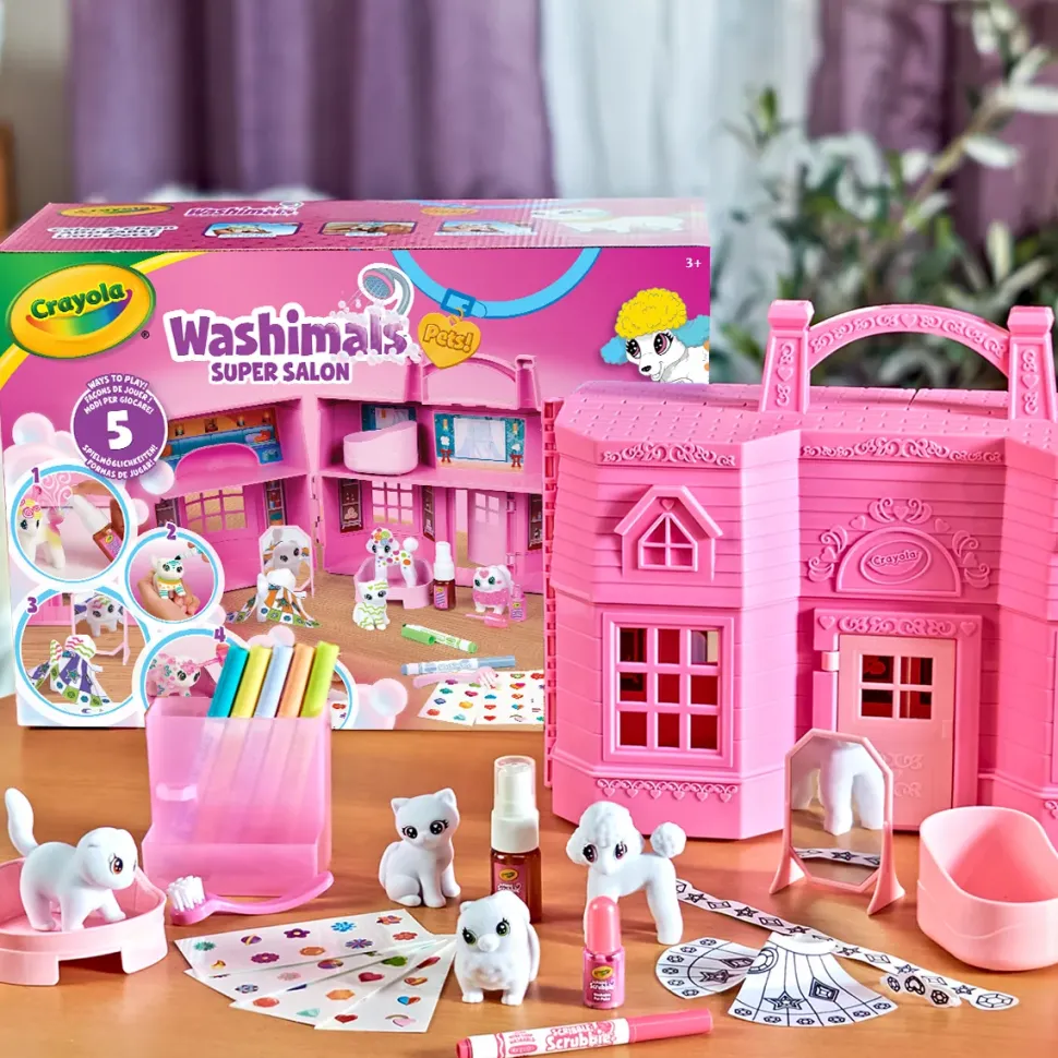 Crayola Washimals Super Salone Di Bellezza 5 Modi Per Giocare E Decorare! Colora E Fai Il Bagnetto Ai Tuoi Adorabili Cuccioli!