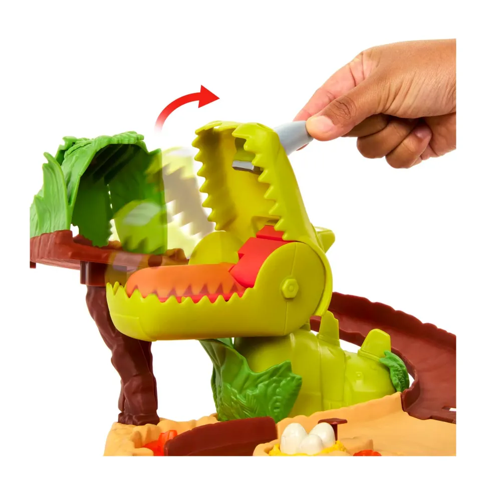 Disney Pixar Cars Set Parco Dei Dinosauri, Pista Con Dinosauro Con Azione Morso, 1 Veicolo Saetta Mcqueen Preistorico Incluso, Giocattolo Per Bambini, 4+ Anni, Hmd74