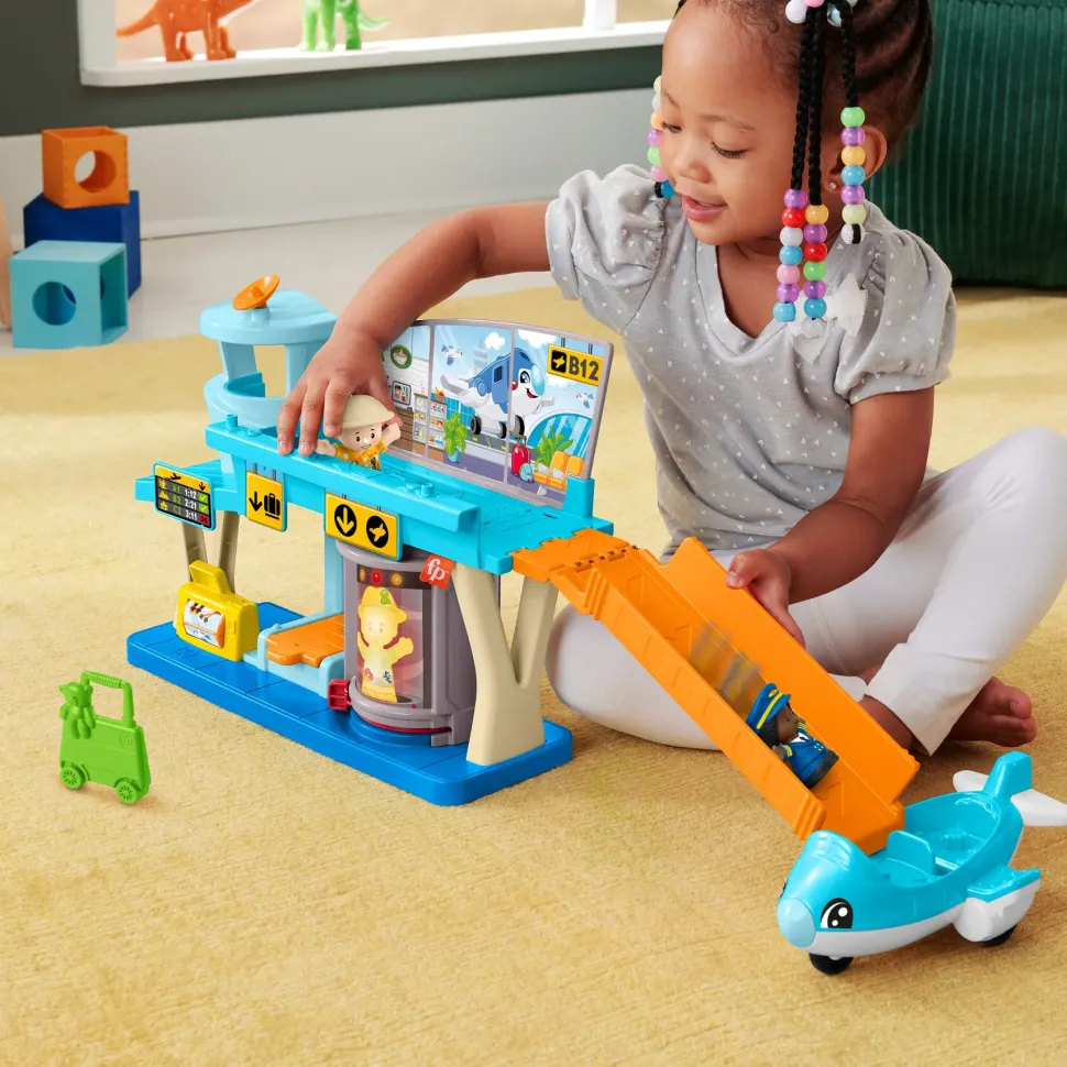 Fisher-Price Little People Avventure In Aeroporto, Playset Con Nastro Trasportatore Dei Bagagli, Include 1 Aereo, 2 Personaggi E Bagagli