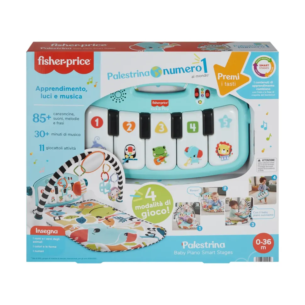 Fisher-Price Palestrina Baby Piano, Set Musicale Portatile Con 3 Livelli Di Apprendimento Smart Stages, Include 10 Giocattoli Collegabili