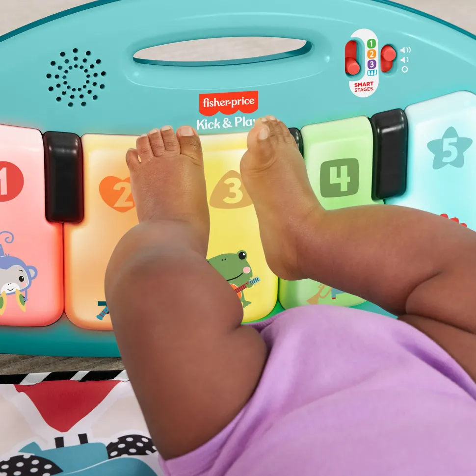 Fisher-Price Palestrina Baby Piano, Set Musicale Portatile Con 3 Livelli Di Apprendimento Smart Stages, Include 10 Giocattoli Collegabili