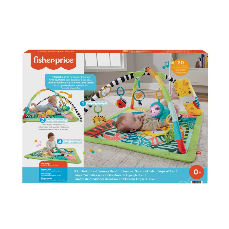 Fisher-Price Palestrina Sensoriale Cuccioli Della Natura 3-In-1, Tappetino Per Giocare Dalla Nascita Fino Ai Primi Passi Con 5 Giochi Sensoriali, Luci, Suoni, Giocattolo, 0+ Anni, Hjw08
