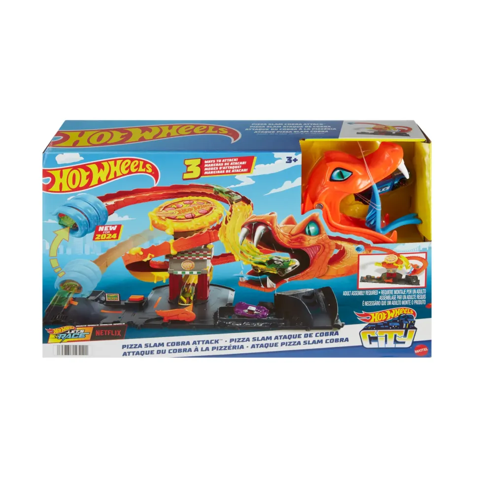 Hot Wheels Attacco Del Cobra In Pizzeria, Playset Con Pista A Spirale E Funzione A Scomparsa Casuale Con 3 Percorsi, Veicolo Incluso