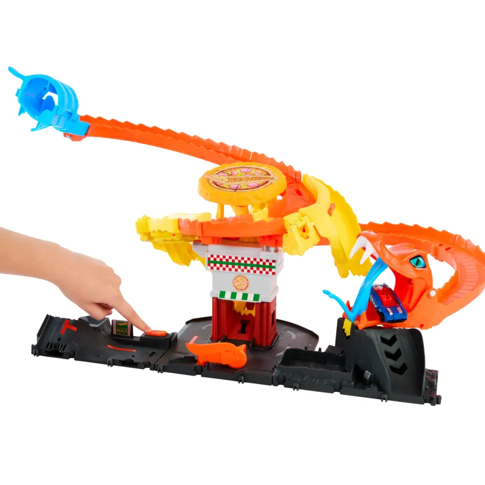 Hot Wheels Attacco Del Cobra In Pizzeria, Playset Con Pista A Spirale E Funzione A Scomparsa Casuale Con 3 Percorsi, Veicolo Incluso