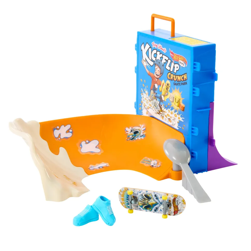 Hot Wheels Skate Ciotola Per Cereali Da Skate Di Tony Hawk, Playset A Tema Cereali Con 1 Fingerboard E 1 Paio Di Scarpine Da Skate