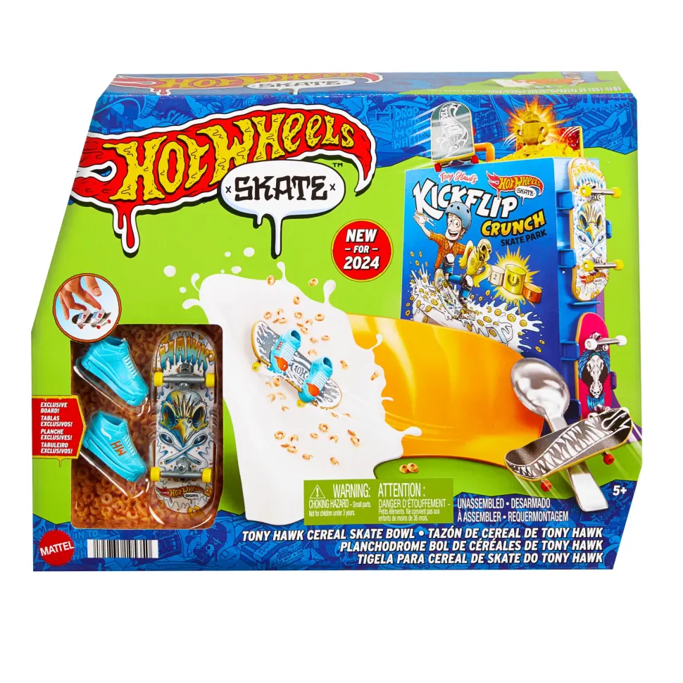 Hot Wheels Skate Ciotola Per Cereali Da Skate Di Tony Hawk, Playset A Tema Cereali Con 1 Fingerboard E 1 Paio Di Scarpine Da Skate