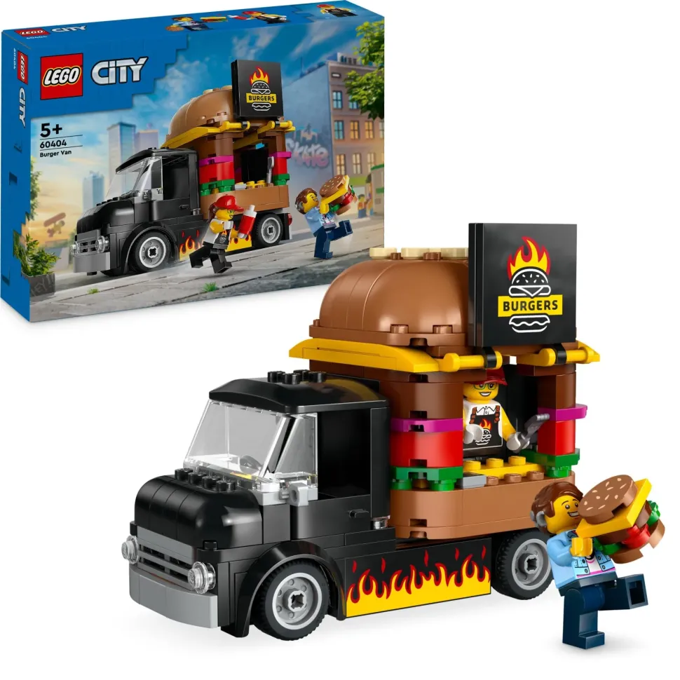 Lego City 60404 Furgone Degli Hamburger Giocattolo, Veicolo Per Bambini 5+ Anni, Camion Food Truck Con Accessori E 2 Minifigure