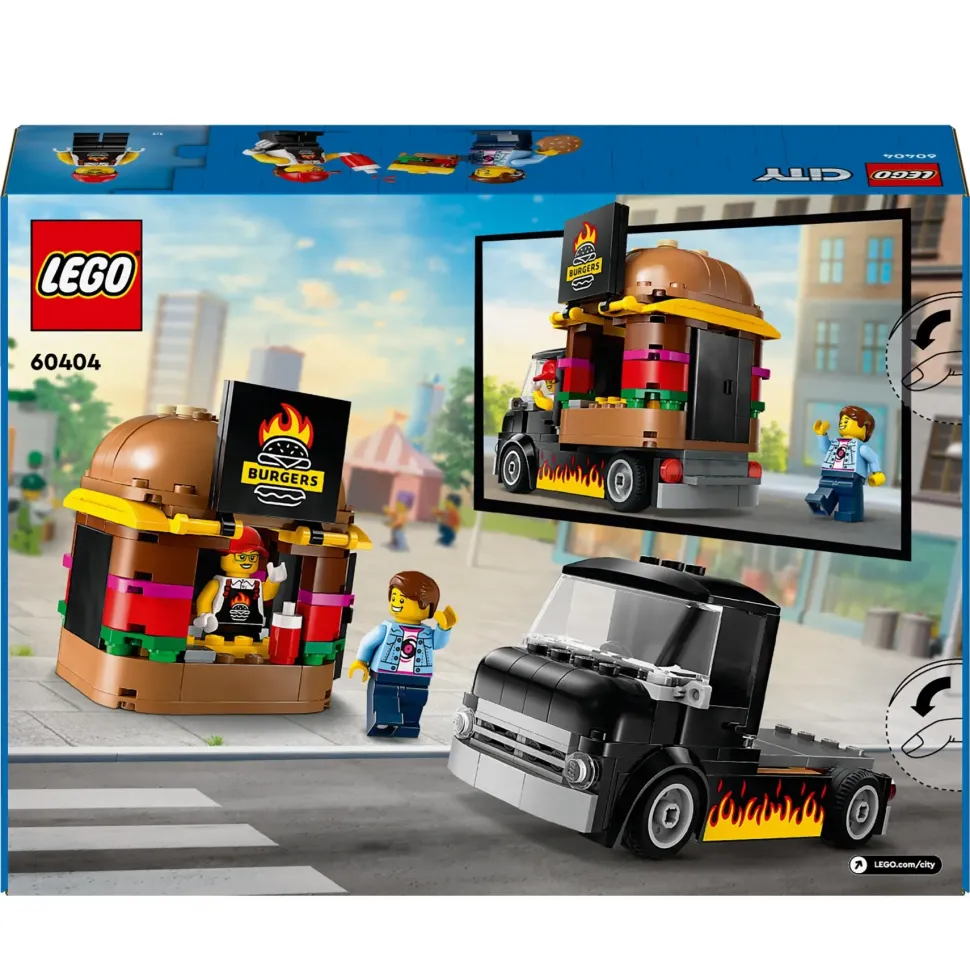 Lego City 60404 Furgone Degli Hamburger Giocattolo, Veicolo Per Bambini 5+ Anni, Camion Food Truck Con Accessori E 2 Minifigure