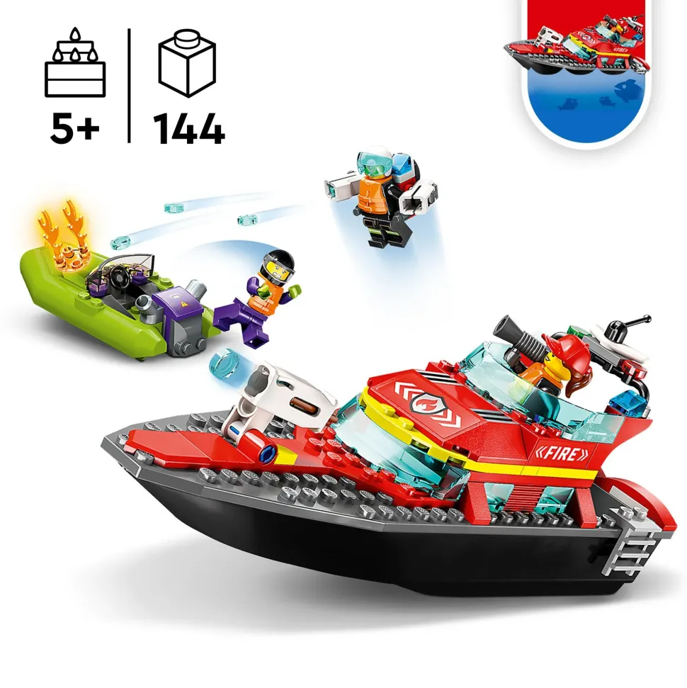 Lego City Fire 60373 Barca Di Soccorso Antincendio Dei Vigili Del Fuoco, Nave Giocattolo, Gommone E Minifigure, Idee Regalo