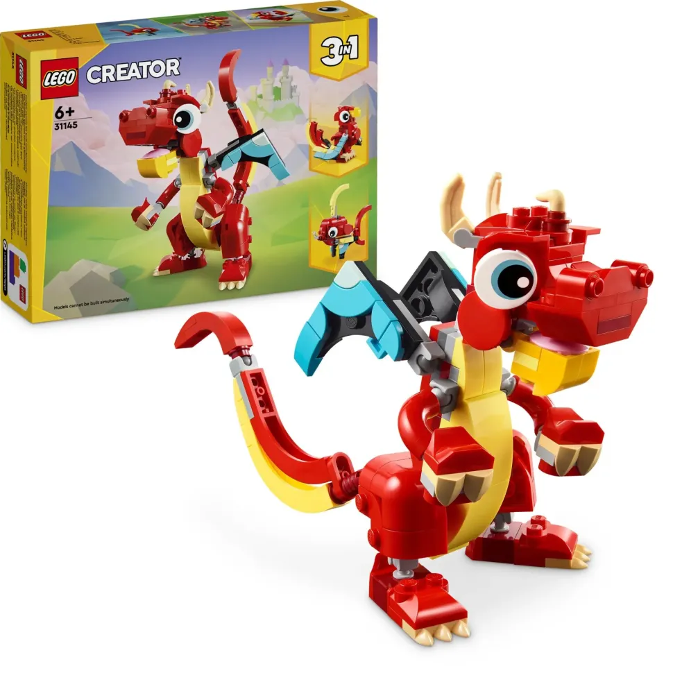 Lego Creator 31145 3In1 Drago Rosso, Giochi Per Bambini Di 6+ Anni, Action Figure Ricostruibile In Pesce E Fenice Giocattolo