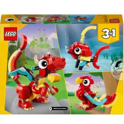 Lego Creator 31145 3In1 Drago Rosso, Giochi Per Bambini Di 6+ Anni, Action Figure Ricostruibile In Pesce E Fenice Giocattolo