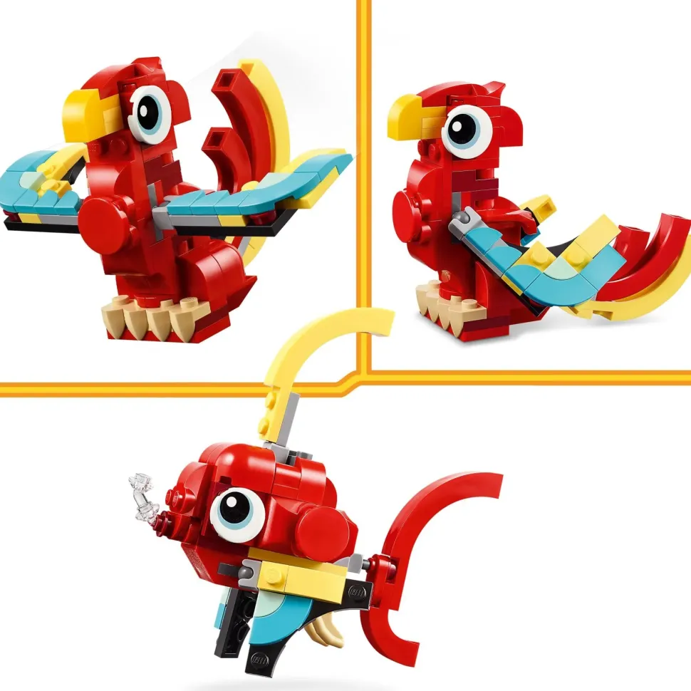Lego Creator 31145 3In1 Drago Rosso, Giochi Per Bambini Di 6+ Anni, Action Figure Ricostruibile In Pesce E Fenice Giocattolo