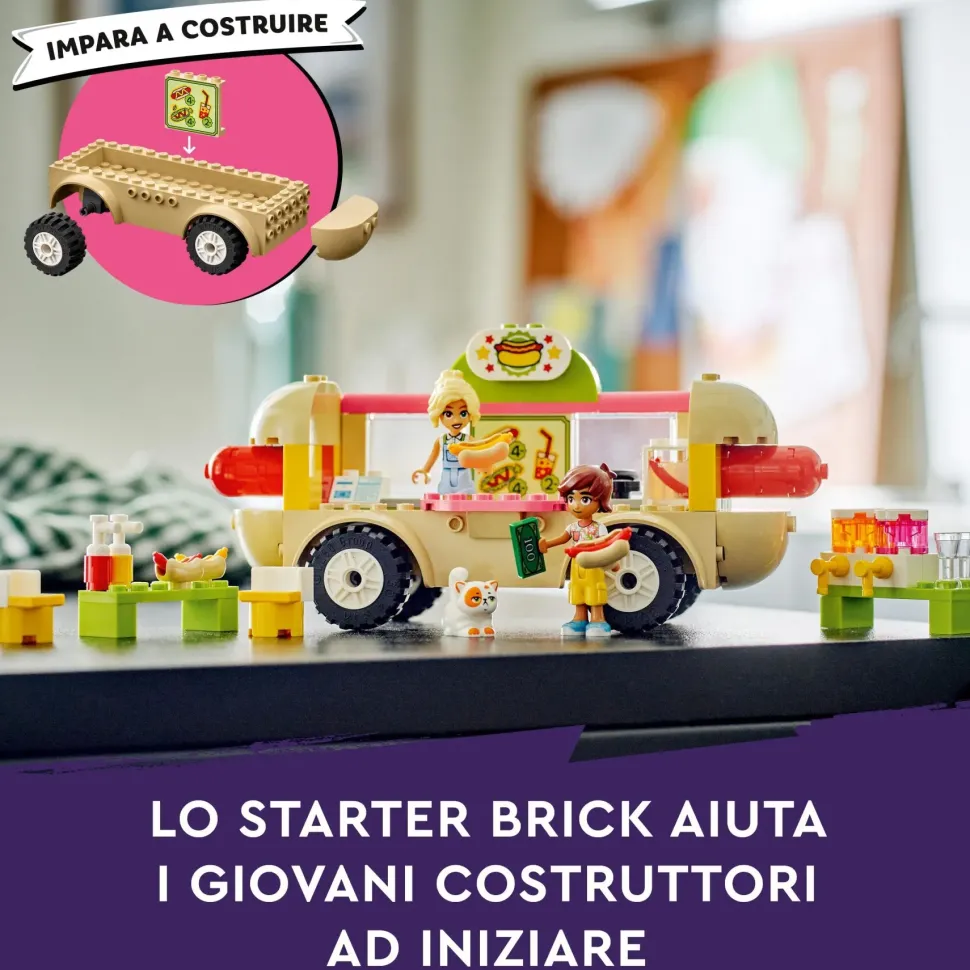 Lego Friends 42633 Food Truck Hot-Dog, Giochi Per Bambini 4+, Piccolo Camion Giocattolo Con Cucina, 2 Mini Bamboline E Gatto
