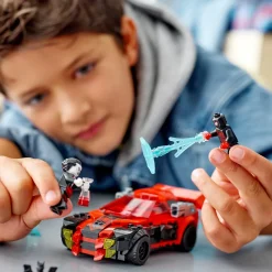 Lego Marvel 76244 Miles Morales Vs. Morbius, Spider-Man Giocattolo Per Bambini Con Macchina Da Corsa E Minifigure Di Spidey