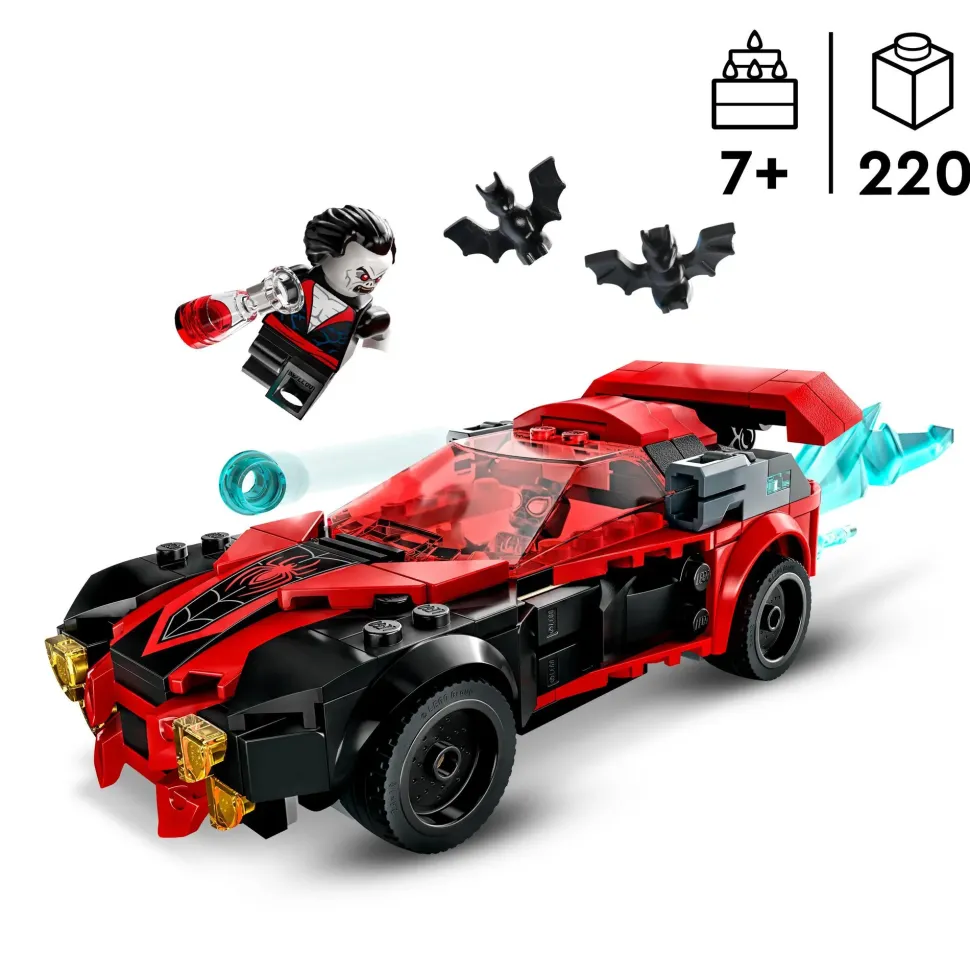 Lego Marvel 76244 Miles Morales Vs. Morbius, Spider-Man Giocattolo Per Bambini Con Macchina Da Corsa E Minifigure Di Spidey