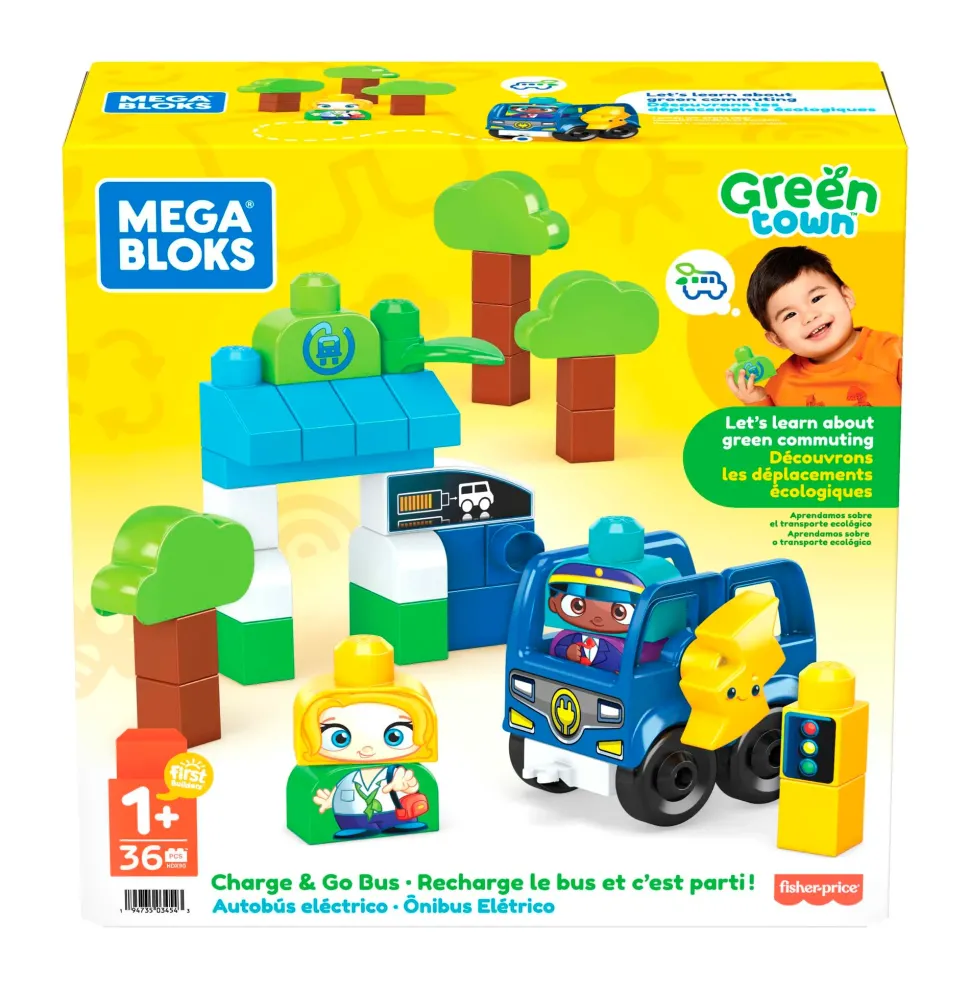 Mega Bloks Green Town Bus Ecologico Amici Bio, Set Da Costruzione Con 36 Blocchi, Giocattolo Per Bambini 1+ Anni, Hdx90
