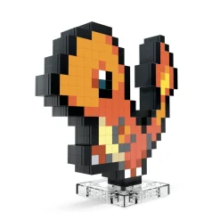 Mega Pokemon Showcase Charmander, Set In Stile Retro Pixelato Da Costruire Con 349 Pezzi, Con Base Piana Per Esporlo E Incisione Sul Retro Per Appenderlo