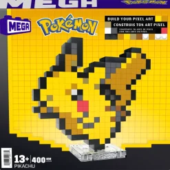 Mega Pokemon Showcase Pikachu, Set In Stile Retro Pixelato Da Costruire Con 400 Pezzi, Con Base Piana Per Esporlo E Incisione Sul Retro Per Appenderlo