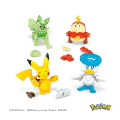 Mega Pokemon Team Della Regione Di Paldea, Set Con 4 Personaggi E 1 Poke Ball Da Costruire Con 79 Pezzi, Include Pikachu, Fuecoco, Sprigatito E Quaxly, 6+ Anni, Hpx92