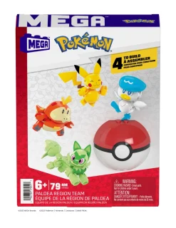 Mega Pokemon Team Della Regione Di Paldea, Set Con 4 Personaggi E 1 Poke Ball Da Costruire Con 79 Pezzi, Include Pikachu, Fuecoco, Sprigatito E Quaxly, 6+ Anni, Hpx92