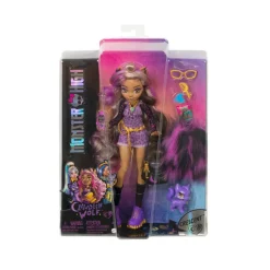 Monster High Clawdeen, Bambola Con Accessori E Gattino, Snodata E Alla Moda Con Capelli Con Ciocche Viola, Giocattolo Per Bambini, 4+ Anni, Hhk52