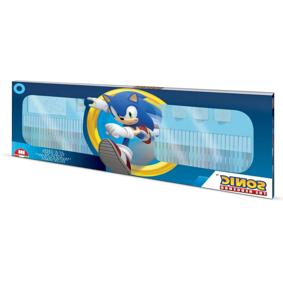Multiprint Set 4 Timbri Per Bambini E 60 Pennarelli Colorati Sonic