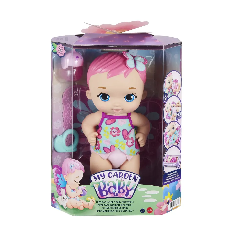 My Garden Baby, Bambola Junior Farfalla Rosa (30 Cm) Con Pannolino Riutilizzabile, Vestiti E Ali Rimovibili; Giocattolo Per Bambini 2+ Anni, Gyp10
