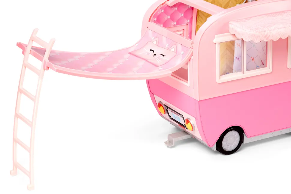 Na Na Na Surprise Kitty-Cat-Camper Rosa Con Orecchie E Coda Da Gatto 7 Aree Di Giochi Tra Cui Cucina Completa, Amaca E Accessori