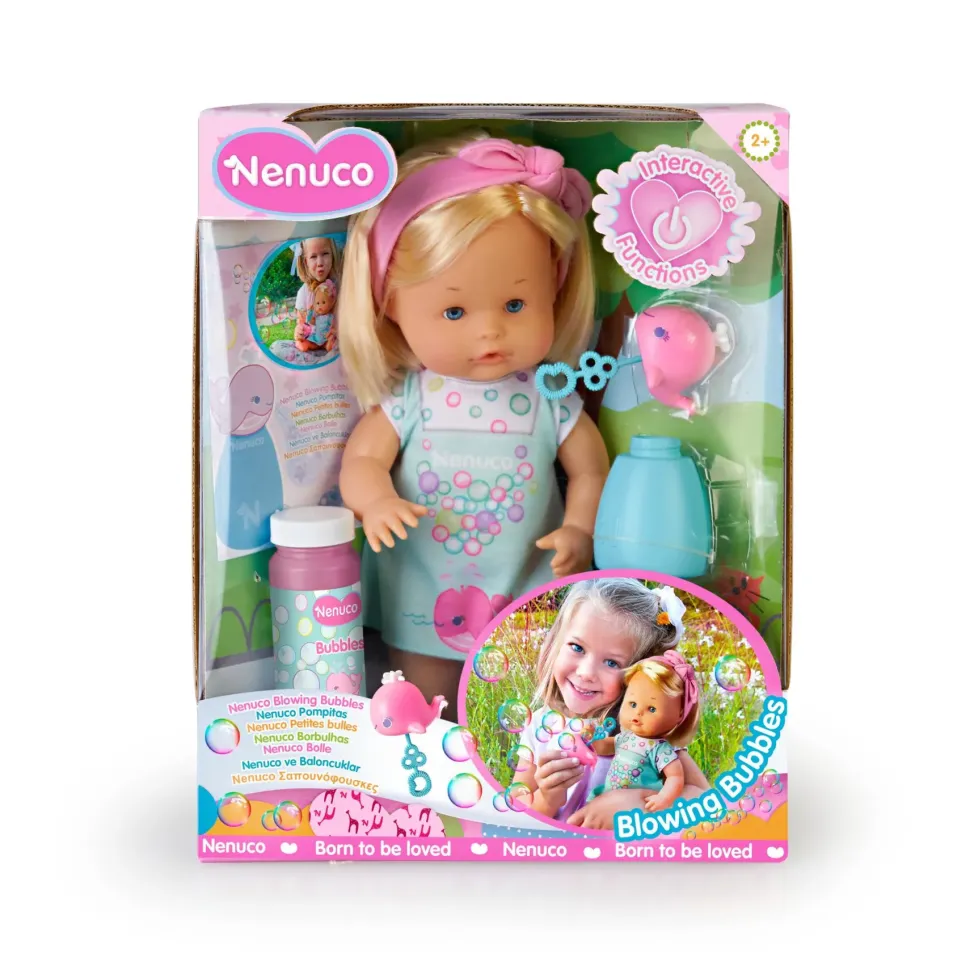 Nenuco Bolle, Bambola Nenuco 35 Cm Corpo Rigido, Con Capelli Biondi, Soffia E Fa Bolle Di Sapone Vere.