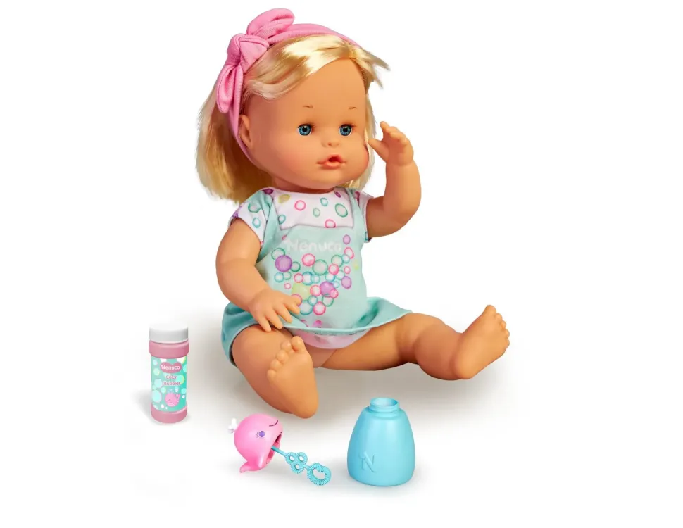 Nenuco Bolle, Bambola Nenuco 35 Cm Corpo Rigido, Con Capelli Biondi, Soffia E Fa Bolle Di Sapone Vere.