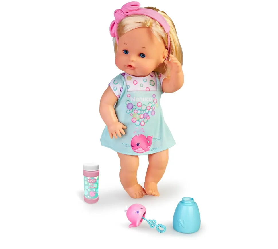 Nenuco Bolle, Bambola Nenuco 35 Cm Corpo Rigido, Con Capelli Biondi, Soffia E Fa Bolle Di Sapone Vere.